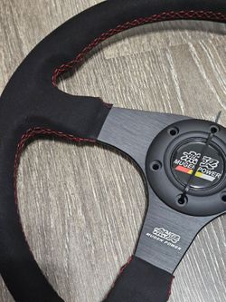 Brand New 14" MUGEN Style Racing Black Stitching Leather Suede Sport Steering Wheel w Horn Button