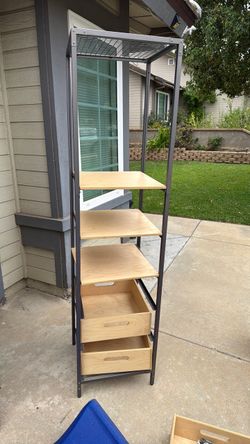 Tall Metal Frame Shelf Unit with Drawers