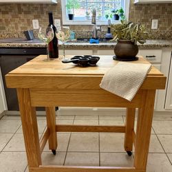Heavy Duty  (This is Quite Heavy) Rolling Butcher Block Top on Oak Frame Kitchen Island