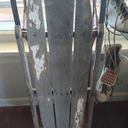 Vintage Sled & Ice Skates.