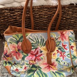 Katha Dibbel Floral Tote with Leather Handles