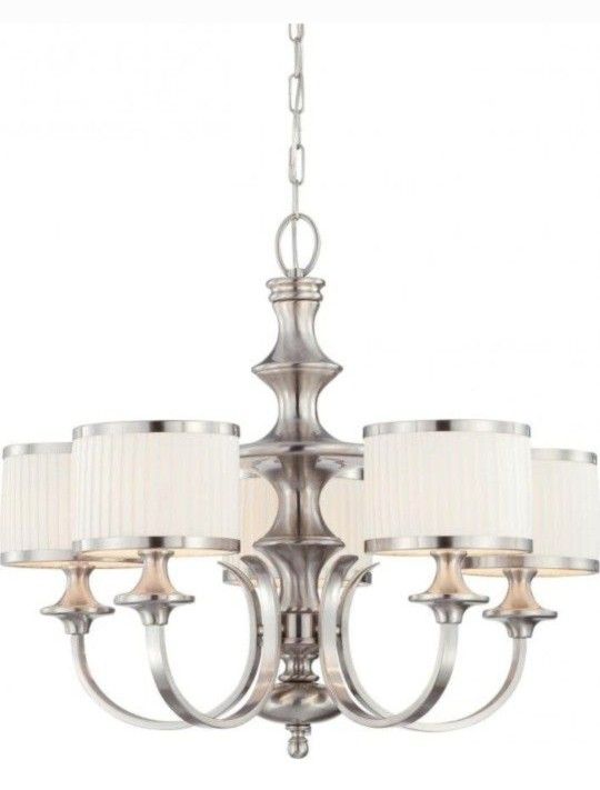 BRAND NEW NUVO 60/4735 Five Light Chandelier, Unknown, Pwt, Nckl, B/S, Slvr

