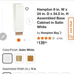 Hampton 9 in. W x 24 in. D x 34.5 in. H Assembled Base Cabinet in Satin White