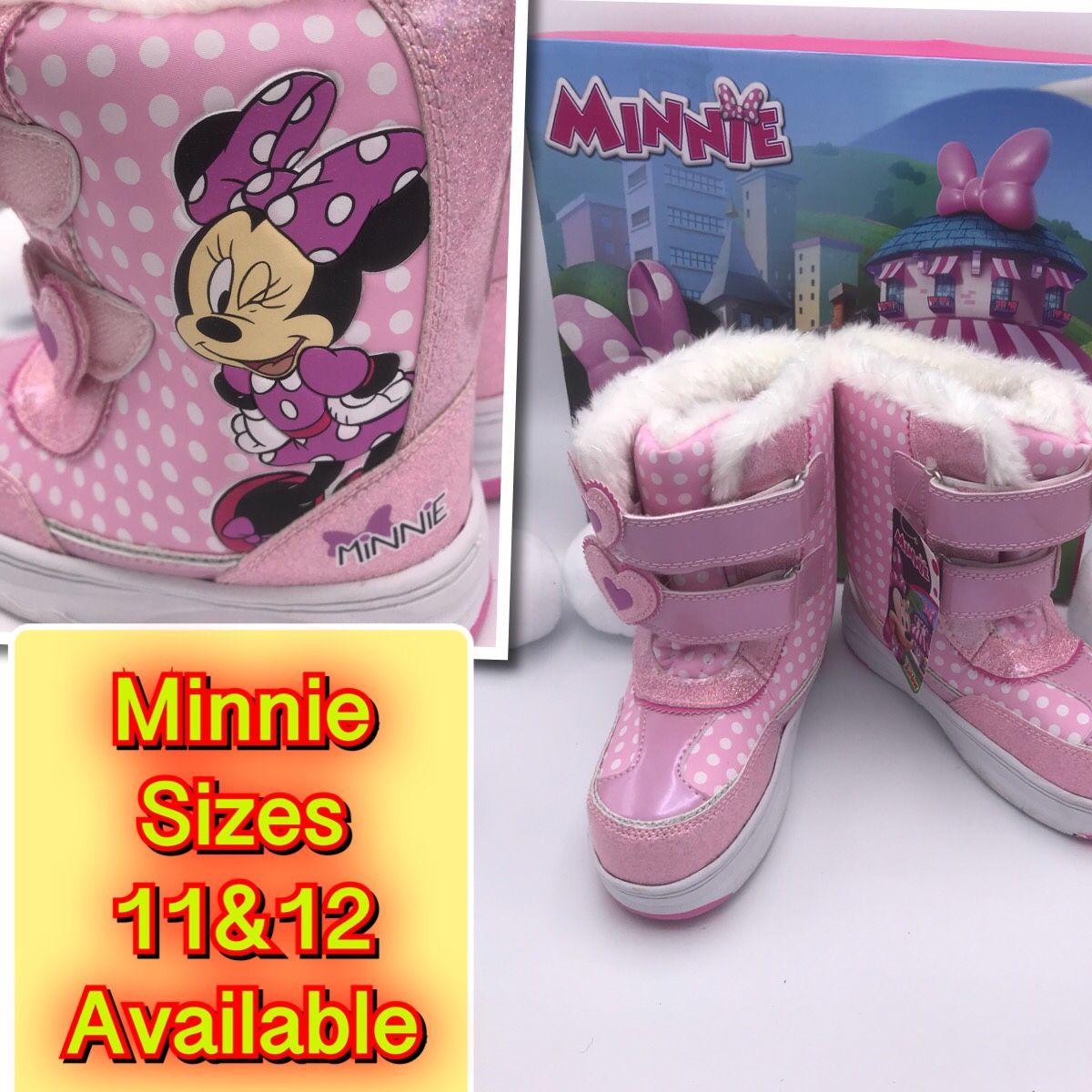 Brand New Minnie Mouse Waterproof winter snow and rain boots Sizes 11 & 12 Available