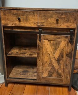 VASAGLE Rustic Farmhouse Storage Cabinet w/ Sliding Barn Door – New in Box