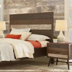 Queen Bedroom Set – Mid-Century Modern, Headboard, Bed frame, Dresser & 2 Nightstands (No Mattress)