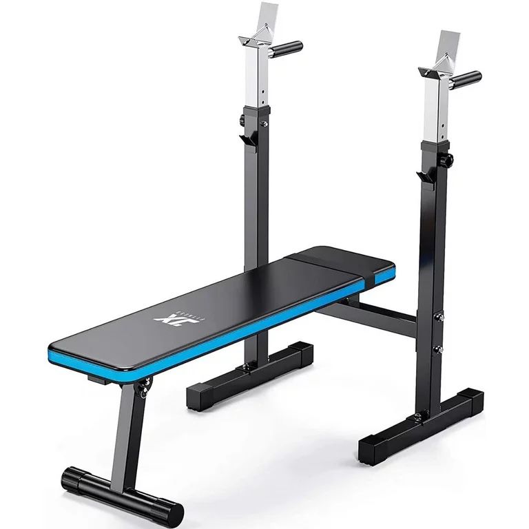 Adjustable Press Weight Bench Folding Fitness Barbell Rack for Full Body Workout Incline & Decline Capability Home Gym Strength,Black/Blue