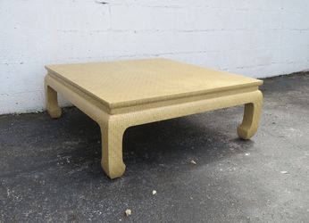 Baker Furniture Karl Springer Ivory Lacquered Raffia Ming Coffee Table 5026