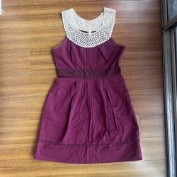 Magenta Mini Dress With Lace-like Collar and Pockets