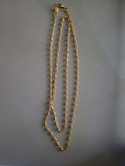 ✨ Vintage-Style Long Gold-Tone Double-Strand Chain Necklace – Textured Oval Link Statement Jewelry