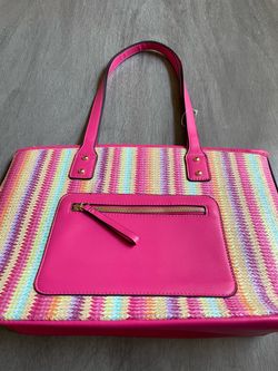 Rainbow Woven Straw Tote Bag