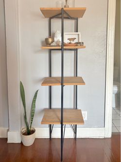 Modern Industrial 4-Tier Bookshelf / Display Shelf – Natural Wood & Black Metal