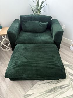 Upholstered Corduroy Armchair & Footrest w/ Storage