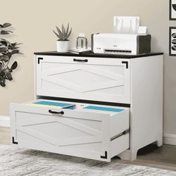  2 Drawer Lateral File Cabinet, Large Wood Filing Cabinet for Home Office, Fits A4/Letter Size Files, Farmhouse White