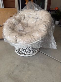 Bme 40" Ergonomic Wicker Papasan Chair with Soft Thick Cushion & Frame, 360° Swivel, Circle, Reading, Comfy Chair for Living Room, Bedroom