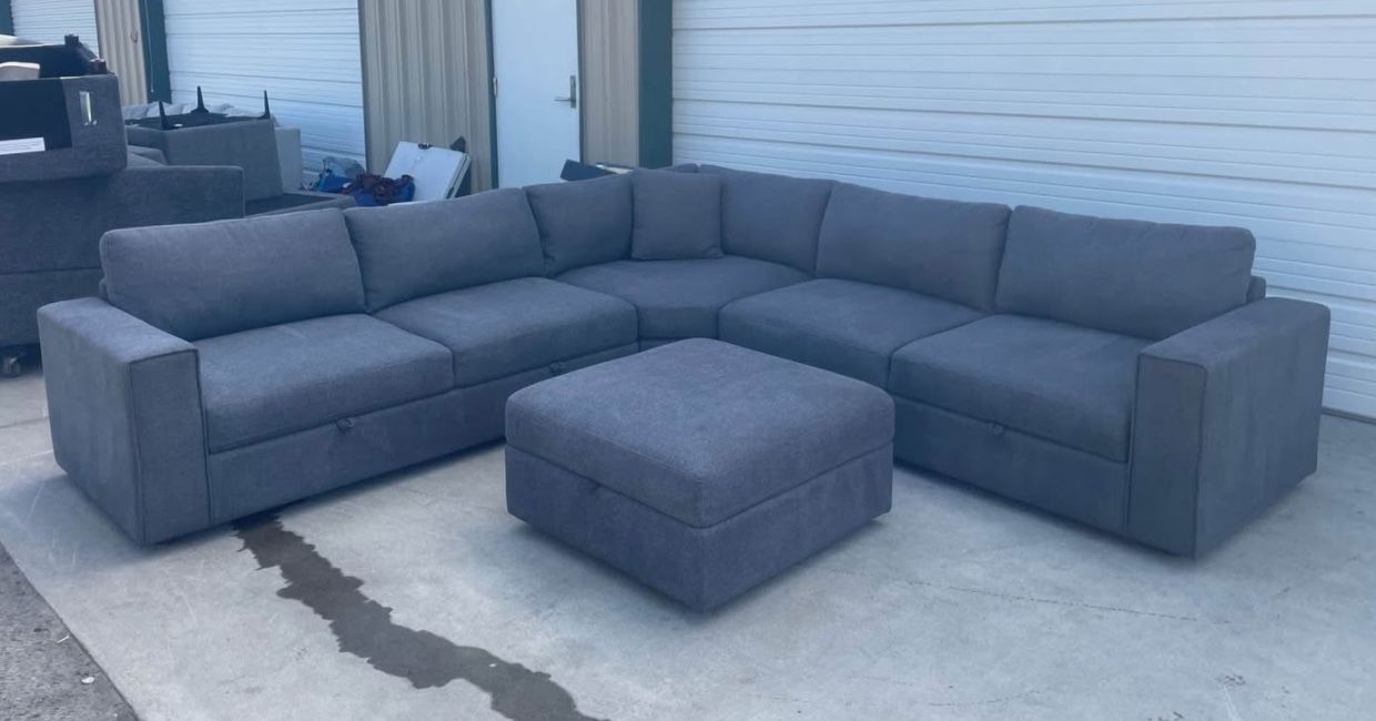 FABRIC SECTIONAL WITH STORAGE SEATS & OTTOMAN