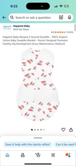 Happiest Baby Sleepea 5-Second Swaddle - 100% Organic Cotton Baby Swaddle Blanket - Doctor Designed Promotes Healthy Hip Development (Ivory Watermelon