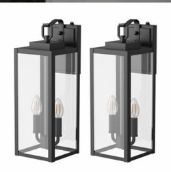 Modern Matte Black Outdoor Wall Sconce Lantern, Wall Light with Clear Glass Shades for Porches or Patios