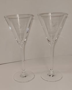 set of 2 Grey Goose etched logo stemmed martini cocktail glasses 3 oz 7.5" $5 FIRM for both!