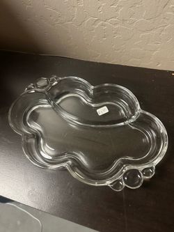 Old clear glass olive / dip serving tray lariat? Wavy design