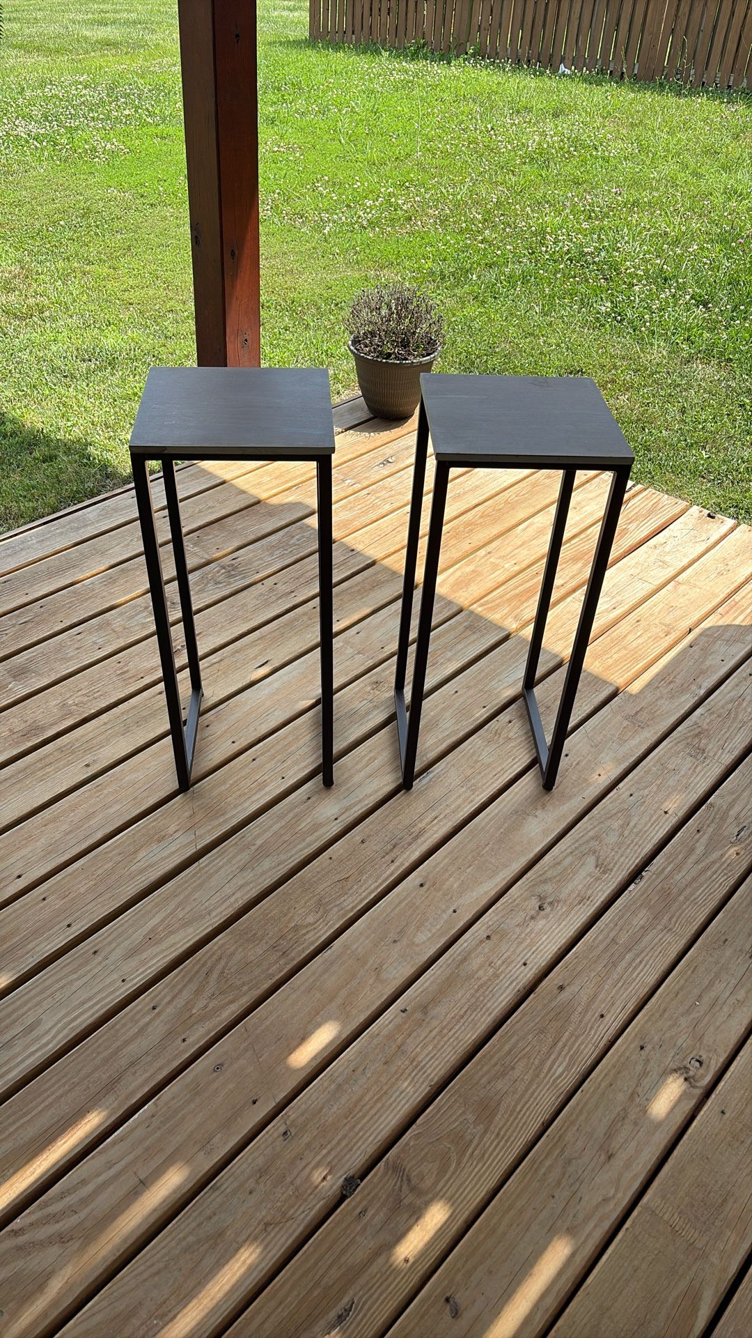2 Tall End Tables / Plant Stands. Dark Brown In Color. 