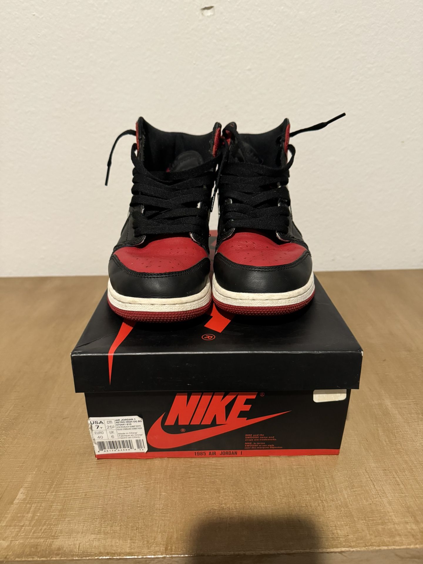 Jordan 1 Bred Toes Size 7Y