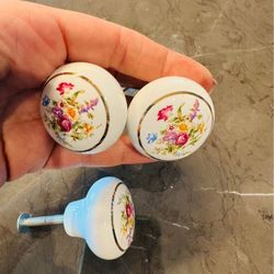 Vintage Floral Ceramic hand printed drawer knobs  13ct
