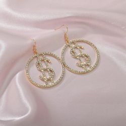 Diamond Rhinestone Iced Out Money Hoop Earrings