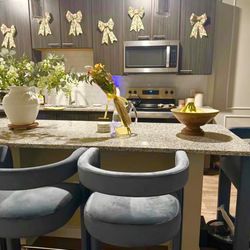 Light Blue Velvet Counter/Bar Stools (set Of 2)