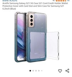 ACXLIFE Samsung Galaxy S21 5G Case S21 Card Credit Holder Wallet Protective Cover with Card Slot and Slim Case for Samsung S21 6.2Inch (Blue