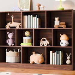 New 55” Brown Bookshelf, 3-Tier Open Shelf Bookcase, 10 Cube Storage Organizer with Anti-Tilt Device for Bedroom, Living Room, 55.11" W x 11.61“D x 40