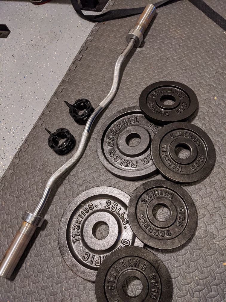 Olmpyic curl bar + weight plates