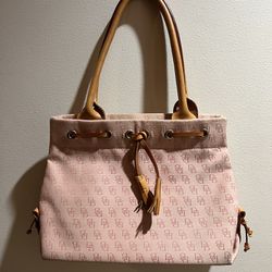 Dooney & Bourke Pink Handbag With Brown Trim & Handle