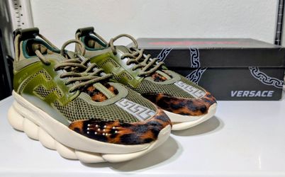 Versace Chain Reaction "Olive Leopard" Sneakers Size Men's 45 (Size US Men's 12)