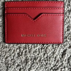 Michael Kors Red Leather Key Card Holder Sleek Design
