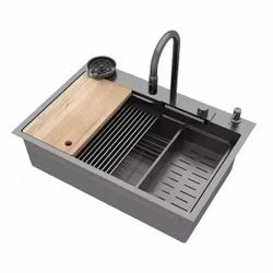 Single Bowl Matte Black 304 Stainless Steel Kitchen Sink 