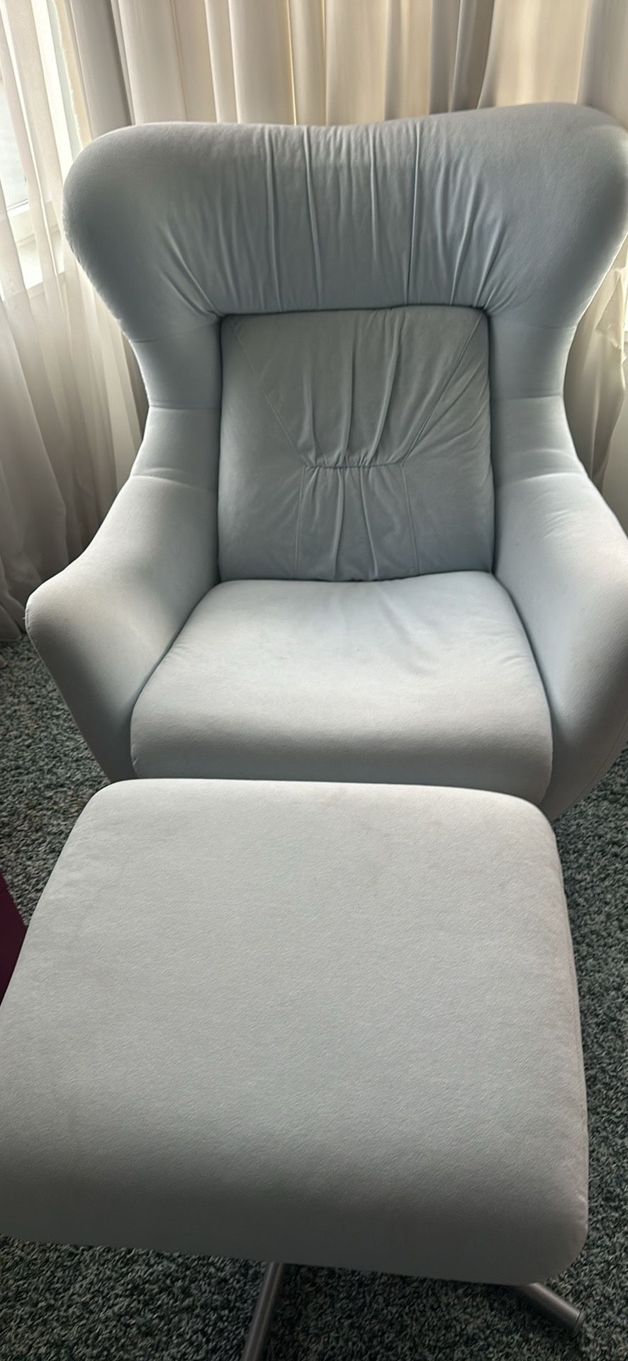 Blue Velveteen Swivel Chair And Ottoman 