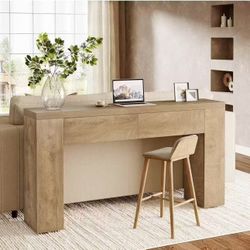 RY0258 63-Inch Wooden Foyer Table with with 2 Hidden Drawers, Farmhouse Console Table for Living Room, Hallway, Entrance