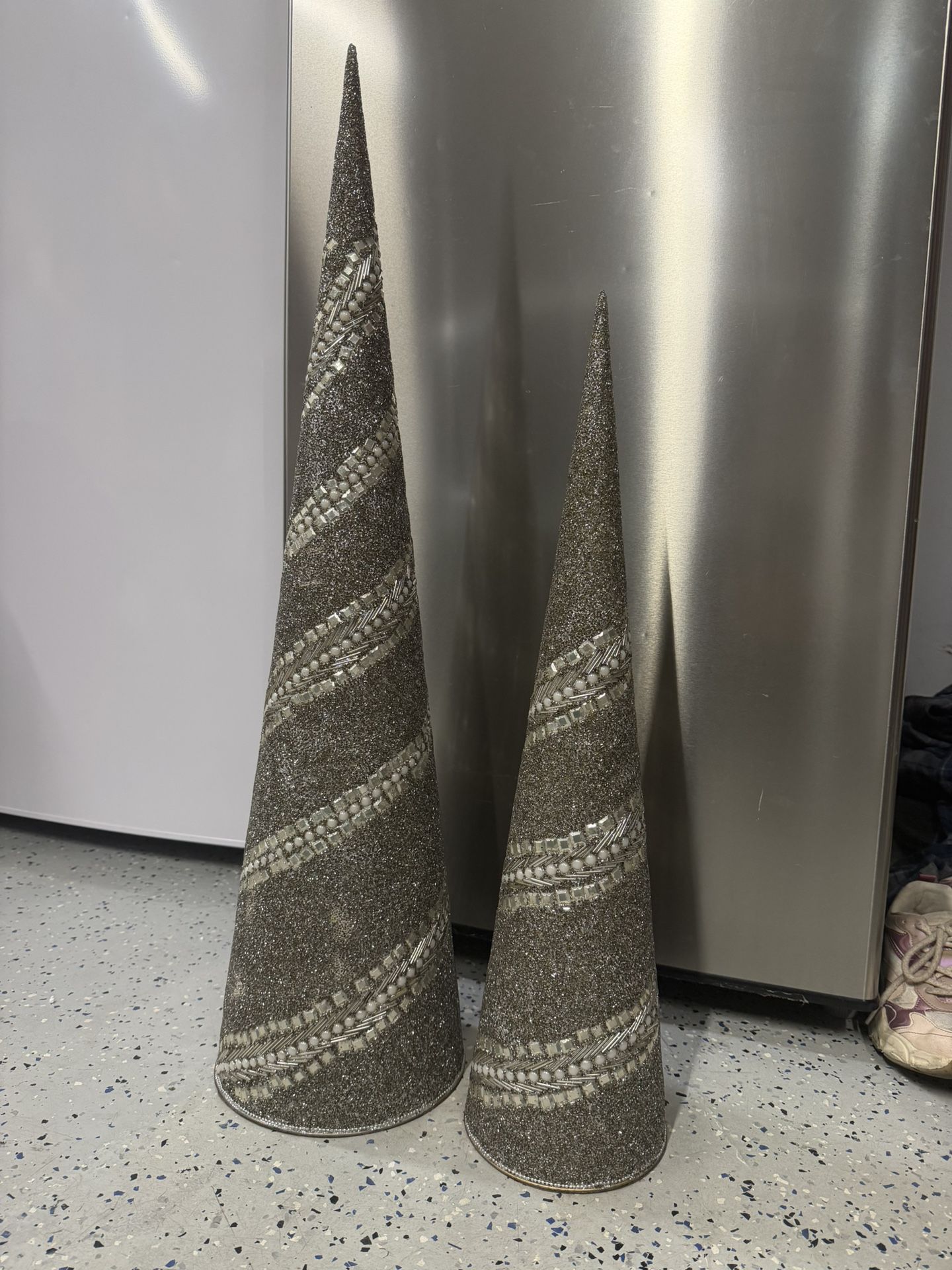 Silver Glitter Cone Trees 