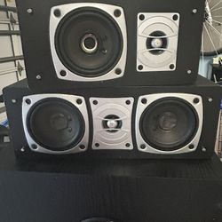 Yamaha Receiver , 5 Speakers, Pioneer Subwoofer And Monster Cables