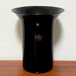 Vtg 60s Mid Century Modern Crown Corning Italian Black Glazed Satin Hand Blown Art Glass Vase Cylindrical Form Flared Top Mint Centerpiece