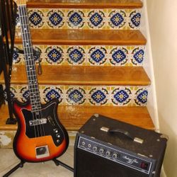 Vintage Teisco short scale Bass Guitar And Stadium Pro 30 Bass Amp 