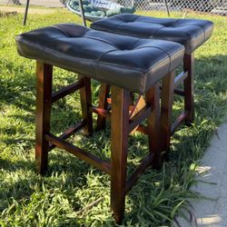24"H Dark Cherry Finish with Faux Leather Counter Stools Set of 2