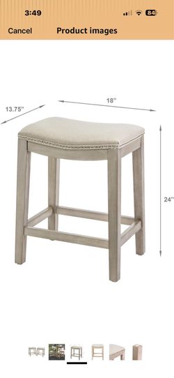 Barton Set of 2 Bar Stools Beige 24" Saddle Backless Premium Padded Indoor/Outdoor Nailhead Cushion Kitchen Counter Chairs Pub Seat Foot Rest   18