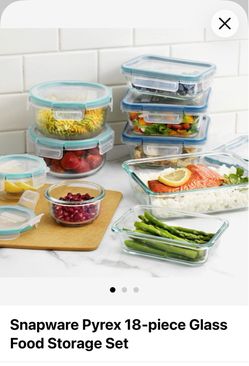Snapware Pyrex 18-Piece Glass Food Storage Set, Item #1103106 (9 glass containers + 9 lids).