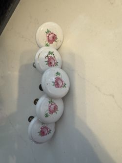 Vintage Floral Porcelain Cabinet Knobs – Set of 5