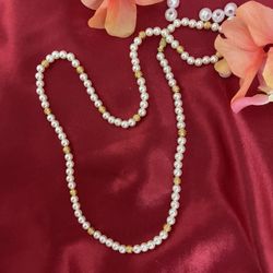 Pearl Necklace With Gold Plated Beads