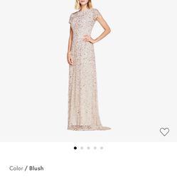 Adrianna Papell Scoop Back Sequin Gown In Blush Size 4