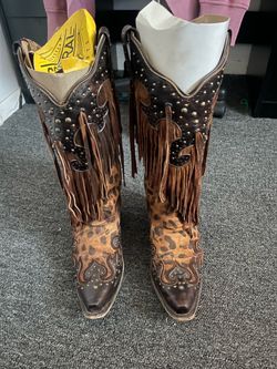 Corral Leopard fringe leather boots 9.5