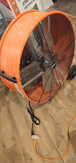 30 in. 2-Speed Heavy Duty Industrial Drum Fan in Orange with Rust-Resistant Grilles and Built-In Wheels